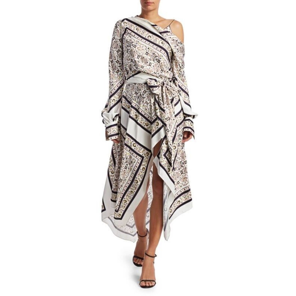 Jonathan Simkhai White and Black Printed One-Shoulder Maxi Dress